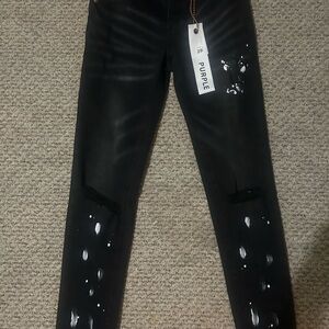 Purple Men's Black Distressed Skinny Jeans